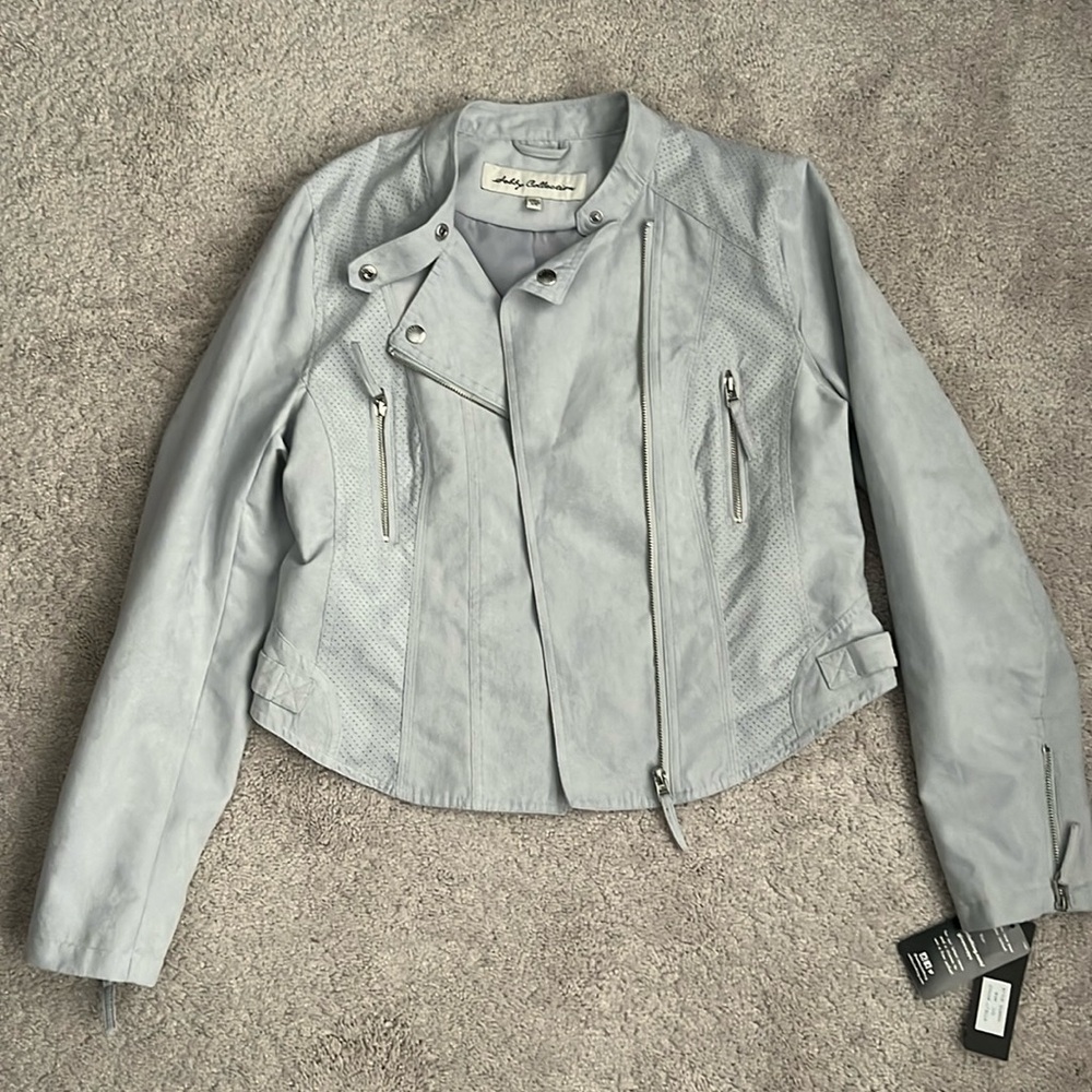 SEBBY Collection Moto Jacket, light blue, women’s large, NWT FLAWLESS